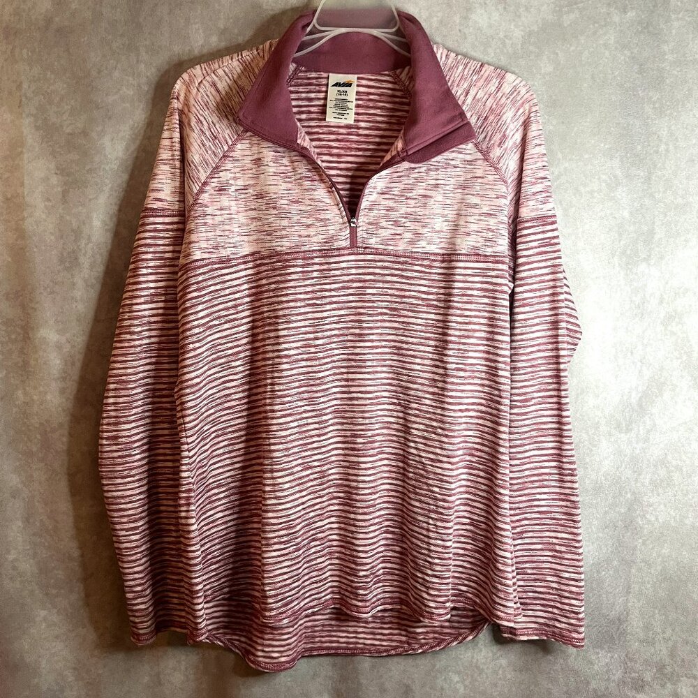 Women's AVIA 1/4 Zip Pullover Pink and white stripe XL